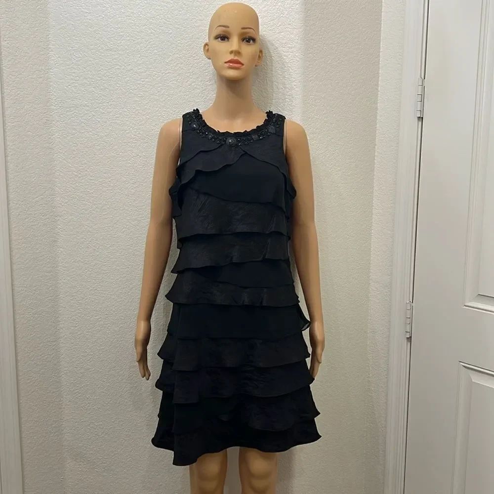 Dressbarn Collection Womens Dress Black Vintage 20's Beaded Black Ruffle Size 12